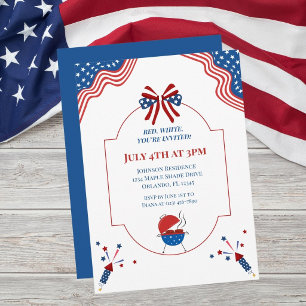 Invitation Fête de barbecue du 4 juillet Rouge Blanc Bleu Fun