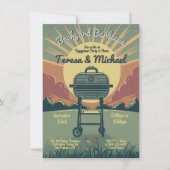 Invitation Fête de barbecue rétro dans le jardin au coucher d (Devant)