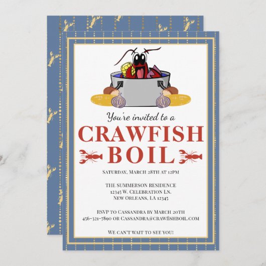 Invitation Fête de barbecues de fruits de mer d'été avec ébul (Devant / Derrière)