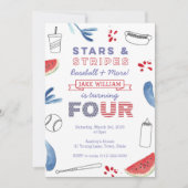 Invitation Fête de baseball 4e anniversaire Stars and Stripes (Devant)