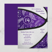 Invitation fête de basketball fille sport bohème blanc violet (Devant / Derrière)