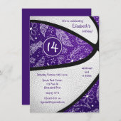 Invitation fête de basketball pour filles violet blanc boho s (Devant / Derrière)