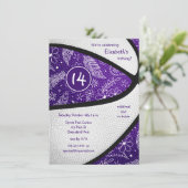 Invitation fête de basketball pour filles violet blanc boho s (Debout devant)