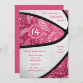 Invitation fête de basketball rose blanc fleuri (Devant / Derrière)