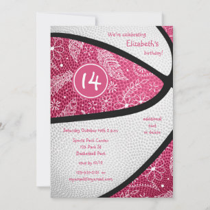 Invitation fête de basketball rose blanc fleuri