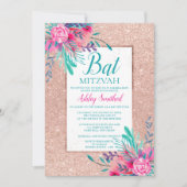 Invitation Fête de Bat Mitzvah à l'aquarelle avec paillettes (Devant)