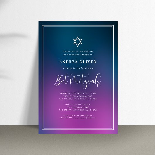 Invitation Fête de Bat Mitzvah avec dégradé de bleu et de vio