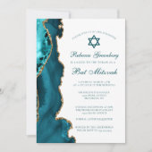 Invitation Fête de Bat Mitzvah Chic Turquoise Agate Dorée (Devant)