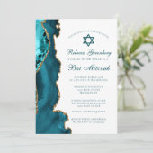 Invitation Fête de Bat Mitzvah Chic Turquoise Agate Dorée (Debout devant)