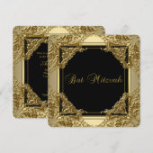 Invitation Fête de Bat Mitzvah élégante noire et or (Devant / Derrière)