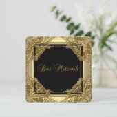 Invitation Fête de Bat Mitzvah élégante noire et or (Debout devant)