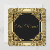 Invitation Fête de Bat Mitzvah élégante noire et or (Devant)