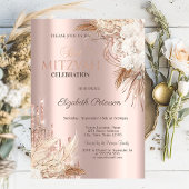 Invitation Fête de Bat Mitzvah Fleurs Boho Paillettes Rose Go