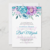 Invitation Fête de Bat Mitzvah florale aquarelle violet sarce (Devant)