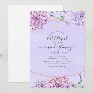 Invitation Fête de Bat Mitzvah géométrique florale lavande et