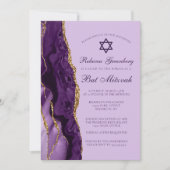 Invitation Fête de Bat Mitzvah Pailletée Or Violet (Devant)