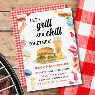 Invitation Fête de BBQ à l'aquarelle : Nourriture, Boissons &