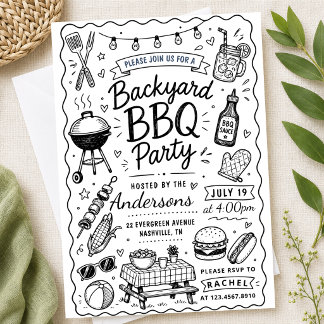 Invitation Fête de BBQ dans la cour arrière Eté Dessin à la m
