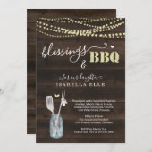 Invitation Fête de BBQ pour un baptême rustique (Devant / Derrière)