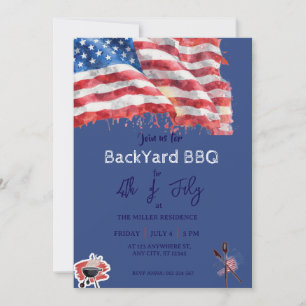 Invitation Fête de BBQ USA Rouge Blanc Bleu du 4 juillet