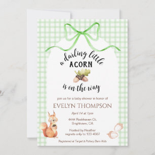 Invitation Fête de bébé 018 Gingham écureuil vert gazon et gl