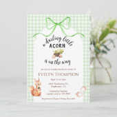Invitation Fête de bébé 018 Gingham écureuil vert gazon et gl (Debout devant)