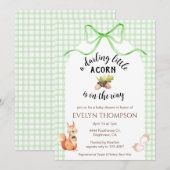 Invitation Fête de bébé 018 Gingham écureuil vert gazon et gl (Devant / Derrière)