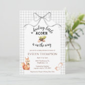Invitation Fête de bébé 020 Brume Douce Écureuil Gingham Glan (Debout devant)