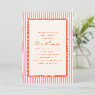 Invitation Fête de bébé à bordure gribouillée orange à rayure