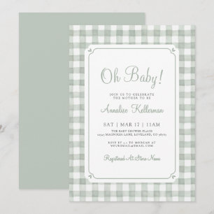 Invitation Fête de Bébé à Carreaux Vert Sage