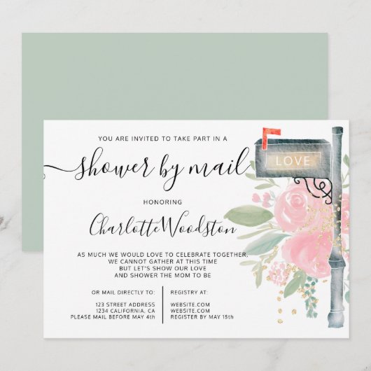 Invitation Fête de bébé à la boîte aux lettres avec aquarelle (Devant / Derrière)