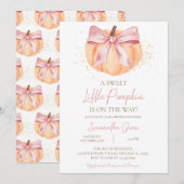 Invitation Fête de bébé à la citrouille à ruban rose (Devant / Derrière)