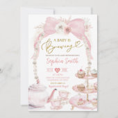 Invitation Fête de Bébé à la Théière Rose Perle (Devant)