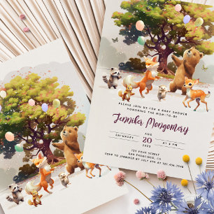 Invitation Fête de Bébé à l'Aquarelle Amis de la Forêt Enchan