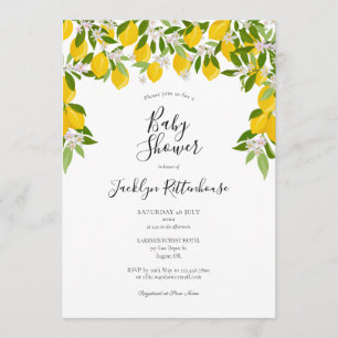 Invitation Fête de Bébé à l'Aquarelle de Fleurs de Citron et