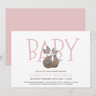 Invitation Fête de bébé à l'aquarelle Renards de la forêt de