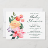 Invitation Fête de bébé à l'aquarelle rose pêche (Devant)