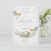 Invitation Fête de Bébé à l'aquarelle Rustique avec Oiseaux e (Debout devant)