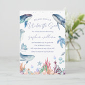 Invitation Fête de Bébé à l'Aquarelle Sous la Mer (Debout devant)