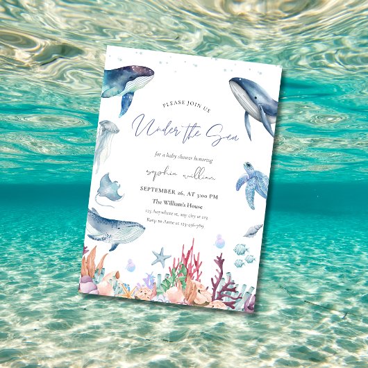 Invitation Fête de Bébé à l'Aquarelle Sous la Mer