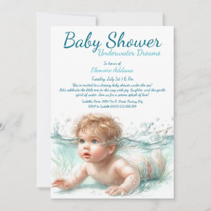 Invitation Fête de Bébé à l'Aquarelle Sous-Marin