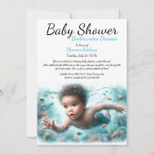Invitation Fête de Bébé à l'Aquarelle Sous-Marin