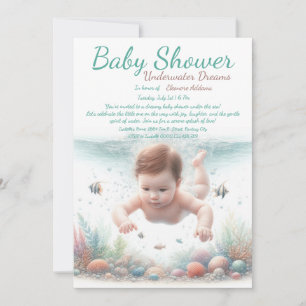 Invitation Fête de Bébé à l'Aquarelle Sous-Marin