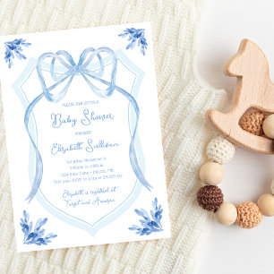 Invitation Fête de bébé à l'armeau de ruban floral bleu aquar