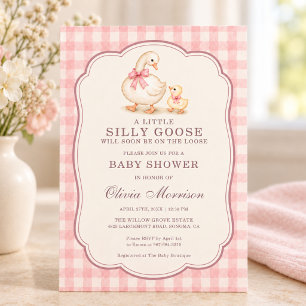 Invitation Fête de Bébé à l'Oie Rose en Vichy et Ruban