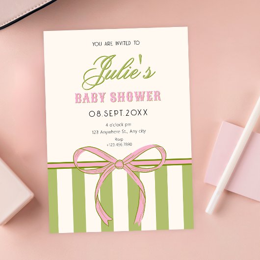 Invitation Fête de bébé à nœud
