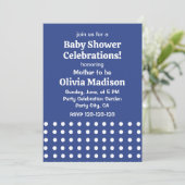Invitation Fête de bébé à pois bleus et blancs (Debout devant)