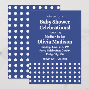 Invitation Fête de bébé à pois bleus et blancs