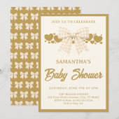 Invitation Fête de bébé à ruban gingham ivoire (Devant / Derrière)