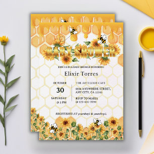 Invitation Fête de Bébé Abeille à Miel en Rayon de Soleil Dor